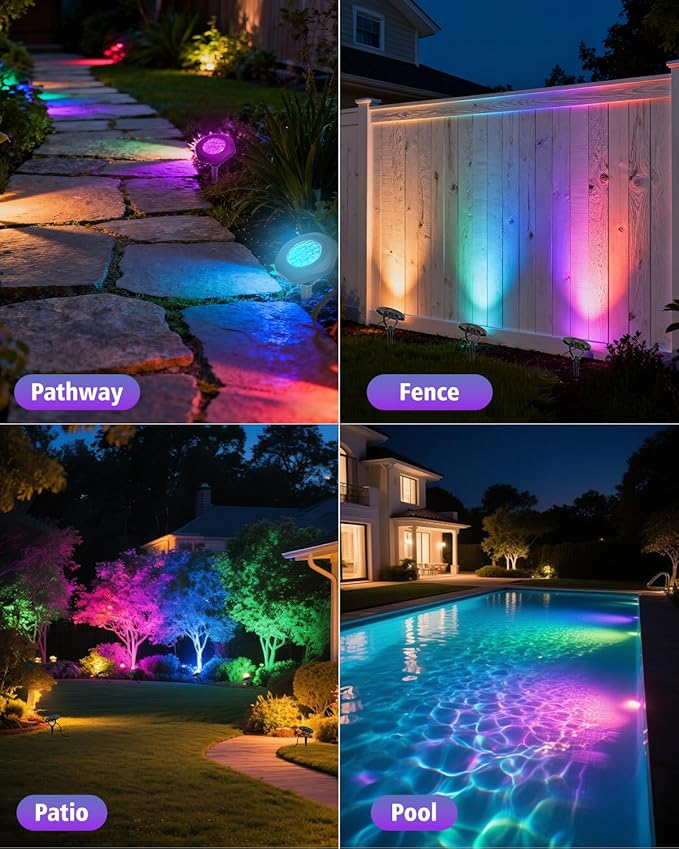 CORESLUX Solar Spot Lights Outdoor Waterproof IP68, 3-in-1 LED Color Changing Solar Landscape Lights, 2 Light Modes | Lumora