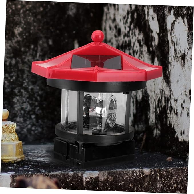2Pcs Solar Powered Lighthouse Decor Rotatable Outdoor Garden Light Ornament Solar Lamp for Pathway and Lawn Nautical Decor