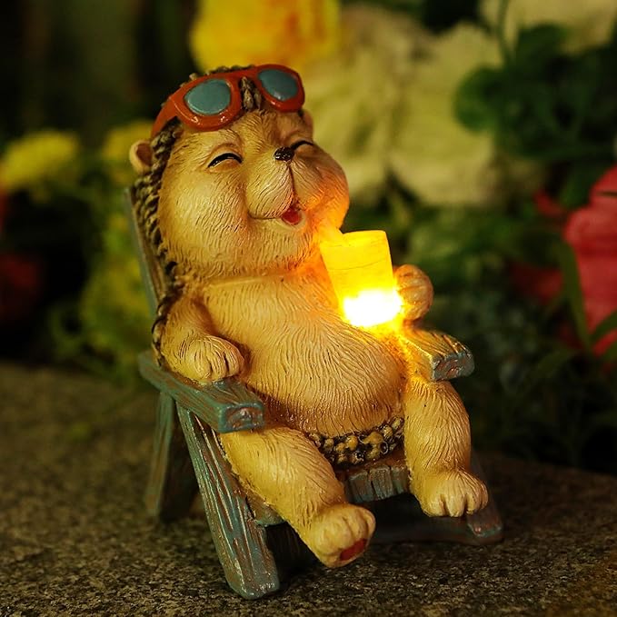 Hedgehog Statue Outdoor Solar Garden Decor for Outside Lawn Yard Patio, Home Office Valentine's Day Decorations Indoor Lights, Ideal Ornaments Birthday Gifts for Mom Women Grandma