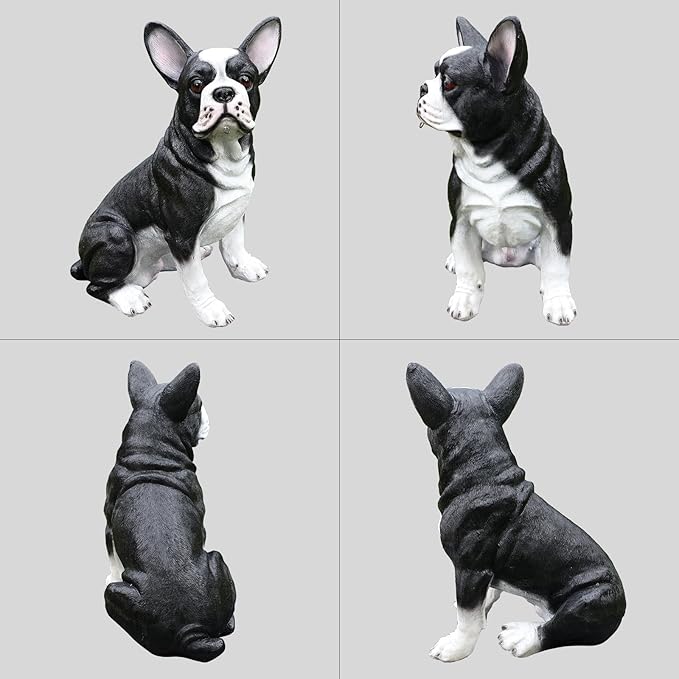 Outdoor Boston Terrier Dog Statue with Interchangeable Welcome Sign and Detachable Solar Lantern –LED Light Garden Dog Sculpture Décor, Cute Puppy Design for Yard, Porch, Gift
