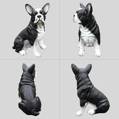 Outdoor Boston Terrier Dog Statue with Interchangeable Welcome Sign and Detachable Solar Lantern –LED Light Garden Dog Sculpture Décor, Cute Puppy Design for Yard, Porch, Gift