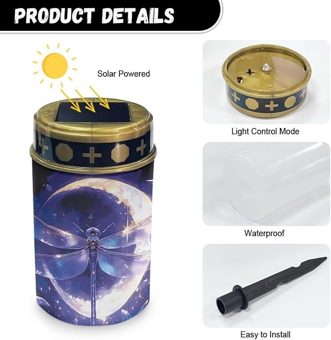 Solar Lights Outdoor Garden, Moon Dragonflies Waterproof Solar Powered Stake Lights Gifts for Dad Grandma Garden Yard Gravesite Decorations