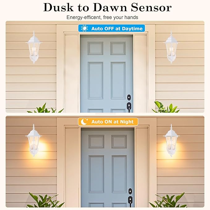 GRUENLICH Dusk to Dawn Outdoor Wall Sconce, Exterior Front Porch Lighting with Clear Glass, White Aluminum Outside | Lumora