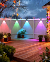 Solar Fence Lights Outdoor, 8 Pack 12 Mode RGB Color Changing & Warm/Cool White, Waterproof IP65 3-LED Dusk to Dawn | Lumora