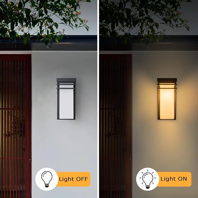 Modern Outdoor Wall Lights, Front Porch Lights Wall Mount with White Frosted Glass, Black Exterior Wall Lamps for | Lumora