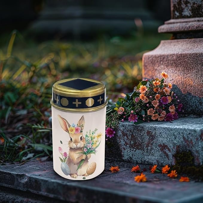 Easter Rabbit Solar Memorial Lights for Graves Solar Powered Outdoor Cemetery Solar Lights for Grave 2 Pack Cemetery Decorations for Grave for Remembrance Gifts
