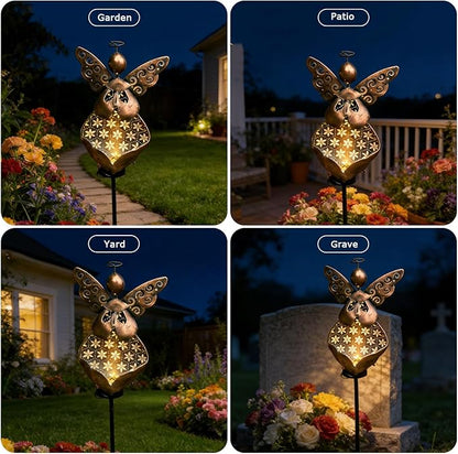 VEEKI Solar Garden Lights, Metal Solar Angel Garden Stake Lights Outdoor Waterproof, Angel Decor Solar Lights for Cemetery Grave Yard Patio Path, Sympathy Memorial Gift for Lost Love One