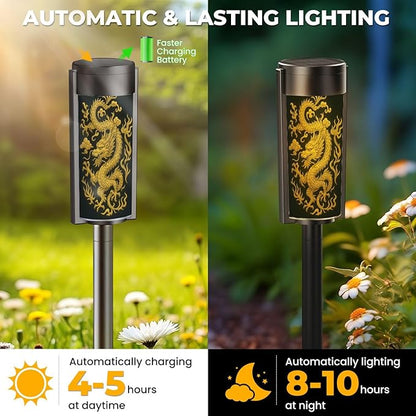 4 Pack Solar Pathway Lights Outdoor Waterproof Traditional Chinese Cloud Black Solar Garden Lights LED Landscape Lighting for Yard Walkway Lawn Garden Decor