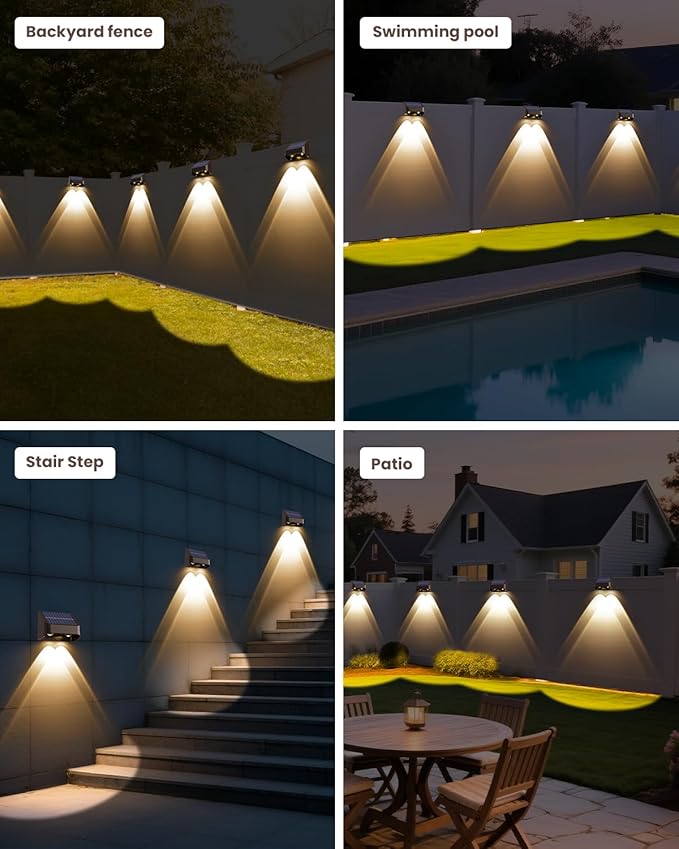 Brighter Solar Fence Lights-3000/4000/6000K 3 Mode,Solar Lights Outdoor Waterproof,Dusk to Dawn Deck Light, Outdoor | Lumora