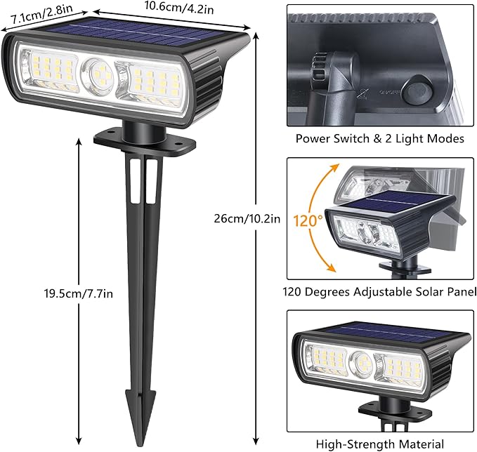Toodour Solar Spot Light Outdoor, 6 Pack Solar Lights Outdoor with 2 Modes, Waterproof Solar Powered Flood Lights | Lumora