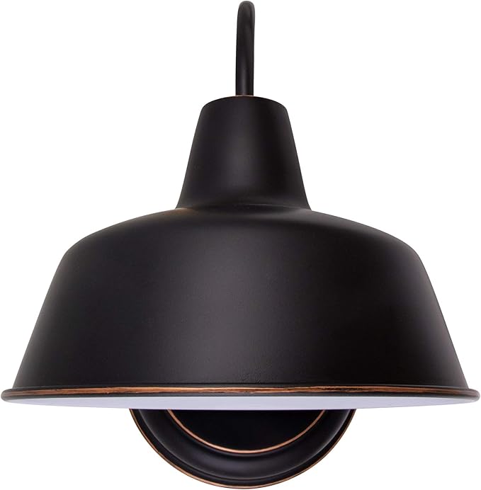 Design House Mason Farmhouse Gooseneck Barn Light, Outdoor Exterior Porch or Patio Wall Light Fixture, Oil Rubbed Bronze, 8 Inch Diameter, 2-Pack, 589218-ORB
