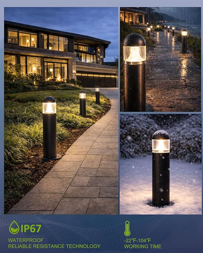 8 Pack Aluminum Low Voltage Landscape Pathway Lights Wired, Outdoor Modern 12V LED Bollard Lights for Driveway | Lumora