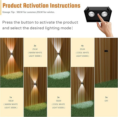 8-Pack Solar Fence Lights, Up & Down Lighting, 50LM/25LM 4 Modes (3000K/6500K), IP65 Waterproof, 1200mAh Battery, Screw/Adhesive Mount for Garden Wall Path Deck