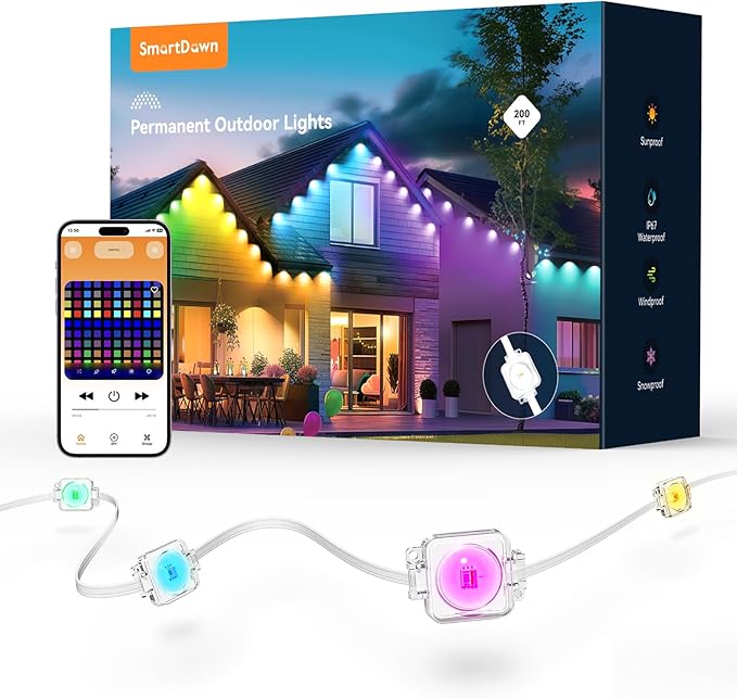 Permanent Outdoor Lights, 200FT with 128 Smart LED Lights, DIY Scene Mode, IP68 Waterproof Christmas Light for | Lumora