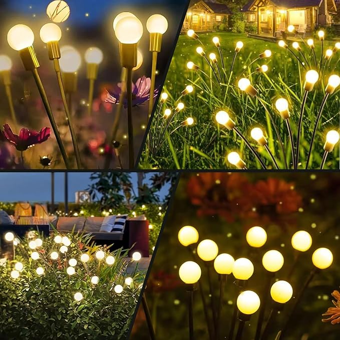 Solar Garden Lights Outdoor Waterproof Upgraded Flexible Titanium Wires Wind Swaying Firefly Lights for Patio Yard Pathway Unique Dancing Solar Decor Gifts for Women Christmas (2Pack)