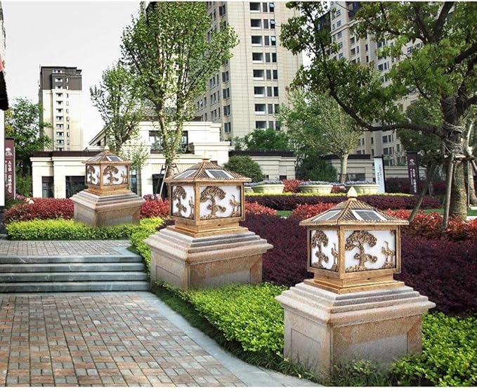 Outdoor lamp LED Outdoor Solar Column Light Classical Traditional Square E27 Edison Porch Pillar Lantern Waterproof | Lumora