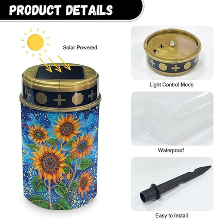 Sunflowers Solar Garden Lights Outdoor Bright Solar Walkway Lights Solar Powered Garden Stake Lights Sympathy Remembrance Memorial Gift for Grave Ornaments Decor