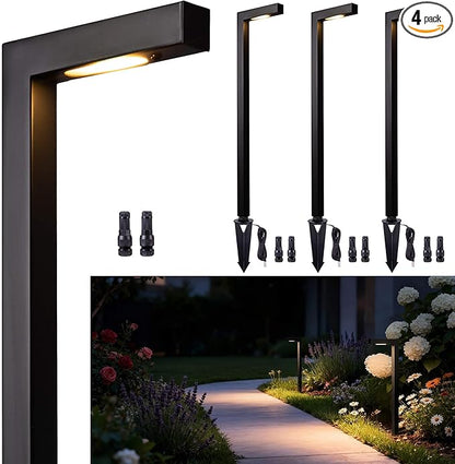 Gardenreet Low Voltage Pathway Lights Brass, LED Landscape Path Lights, Yard Lights Outdoor Waterproof IP65, 12V Wired L Shape Black for Garden Walkway Without G4 Bulb 4 Pack