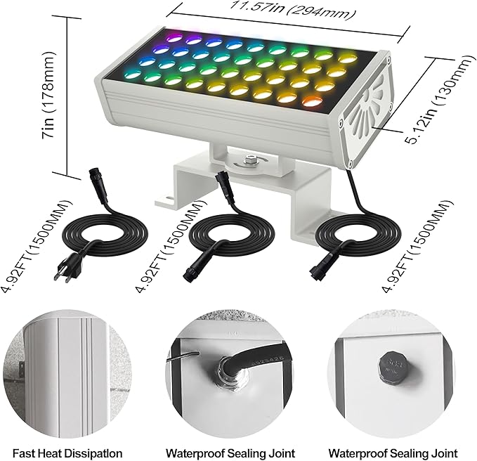 Party Lights Outdoor Smart Flood Light, 180W RGBCW Color Changing LED, 2700–6500K Tunable White, WiFi App & Voice | Lumora