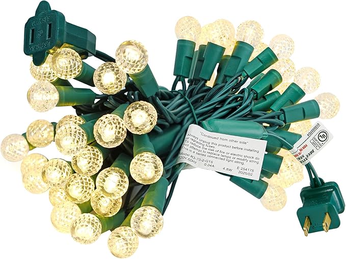 BOHON Warm White Christmas Lights 17FT 50 LED Faceted G15 Globe String Lights Outdoor Plug in Commercial Lighting Grade Tree Decorations for Indoor Xmas Decor, Green Wire, Waterproof