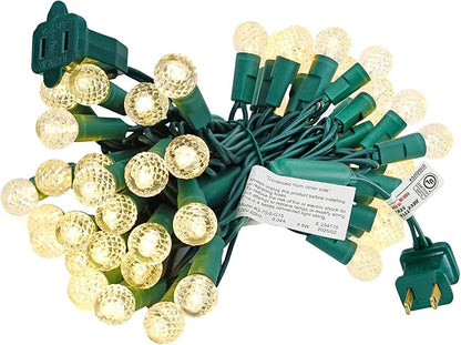 BOHON Warm White Christmas Lights 17FT 50 LED Faceted G15 Globe String Lights Outdoor Plug in Commercial Lighting Grade Tree Decorations for Indoor Xmas Decor, Green Wire, Waterproof