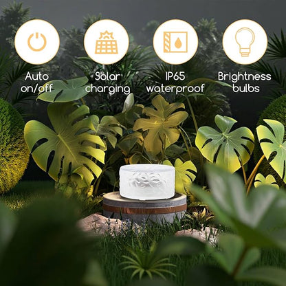 Wokyo 4 Packs Solar Ice Cube LED Light, Solar Wireless Paver Lights, 4x2.2 inch Rock Lights with 6 LED for Patio, Yard, Walkway, Pathway Decor (Circle-Cold White)