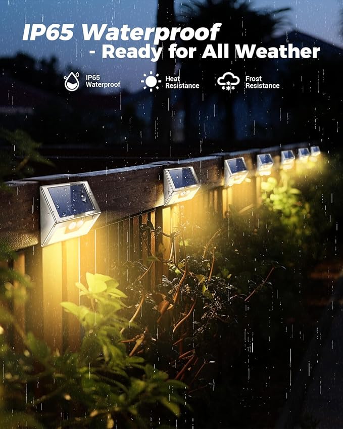 12 Pack Solar Lights Outdoor Motion Sensor, Waterproof Fence Lights 3 Lighting Mode, Warm White LED Outside Lights | Lumora