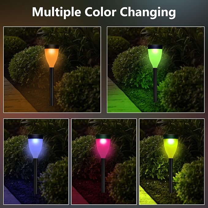 Solar Lights Outdoor Garden - 16 Pack Color Changing Solar Yard Lights Outdoor Waterproof, Bright RGB Solar Powered Garden Lights for Pathway, Sidewalks, Walkway, Lawn