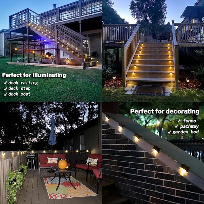 Solar Deck Lights - 16 PCs Outdoor, Waterproof, Garden Decorative Solar Step Lights for Patio, Porch, Stairs, Yard, Driveway, Pathway (Cool White, 16-Pack)