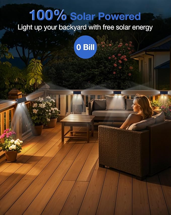 Fence Lights Solar Powered Outdoor Waterproof 3 Sided Wall LED Landscaping 12 Pack for Yard, Deck, Patio, Rail | Lumora