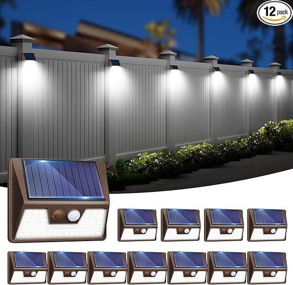 12 Pack Solar Fence Lights Waterproof, Motion Sensor Deck Lights Outdoor, Cold White LED Outside Lamp Wireless for | Lumora