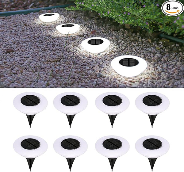 ASLIDECOR Solar Ground Lights Outdoor, 8 Pack Waterproof 14 LED Solar Deck Lights Round Step Lights Garden | Lumora