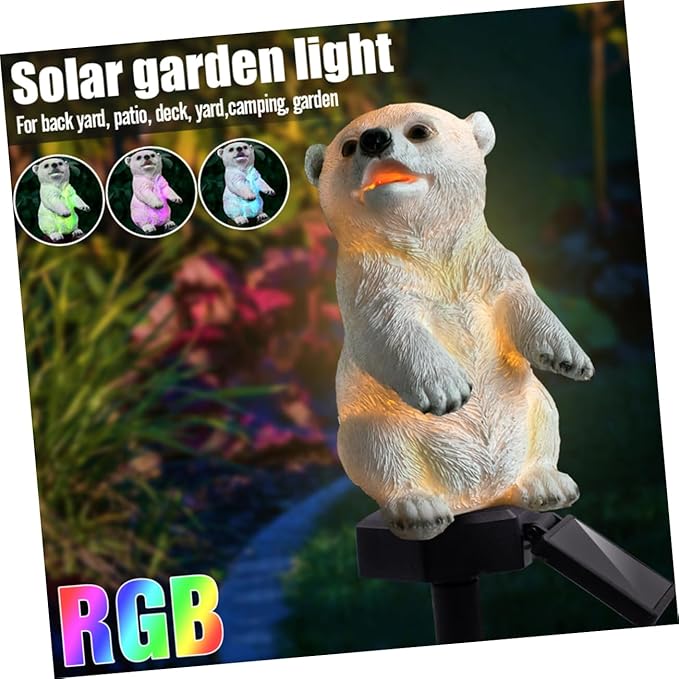 Uonlytech Solar Led Polar Bear Lawn Light Colorful Garden Lamp for Outdoor Landscape Decoration Automatic Night Lighting for Pathways Flowerbeds and Walkways