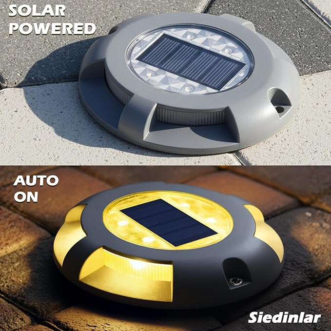 SIEDiNLAR Solar Deck Lights Driveway Dock LED Light Solar Powered Outdoor Waterproof Road Markers for Pathway Step | Lumora