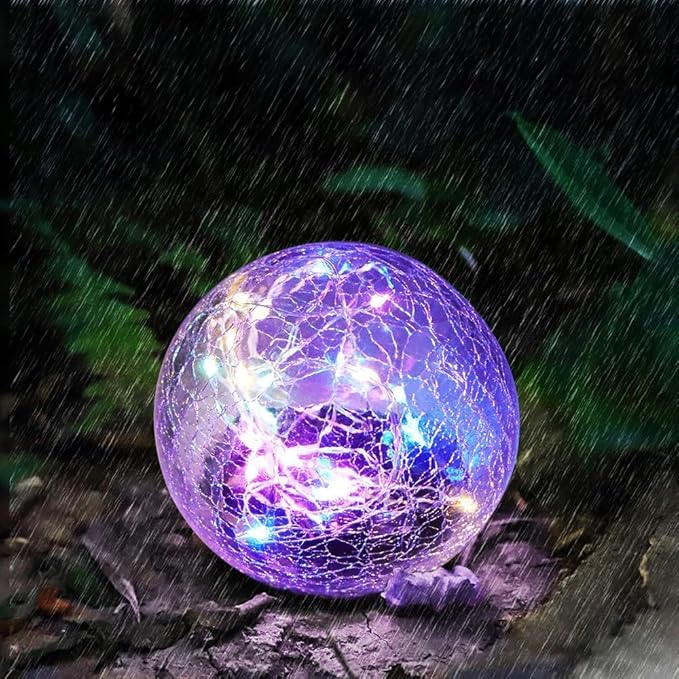 Cracked Glass Outdoor Solar Lights Landscape Garden Ball Lights, Garden Solar Ball Lights Waterproof (Multicolor, 12cm)