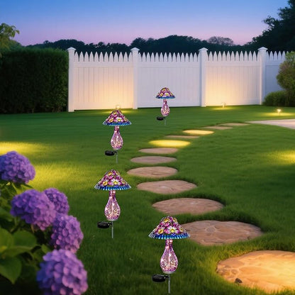 Solar Outdoor Lights, Hand-Blown Glass Mushroom Solar Lights Outdoor with Metal Ground Spikes, Decorative Solar Lights for Outdoor Garden Yard Lawn Porch Backyard Pathway, Gifts for Mom Women (Purple)