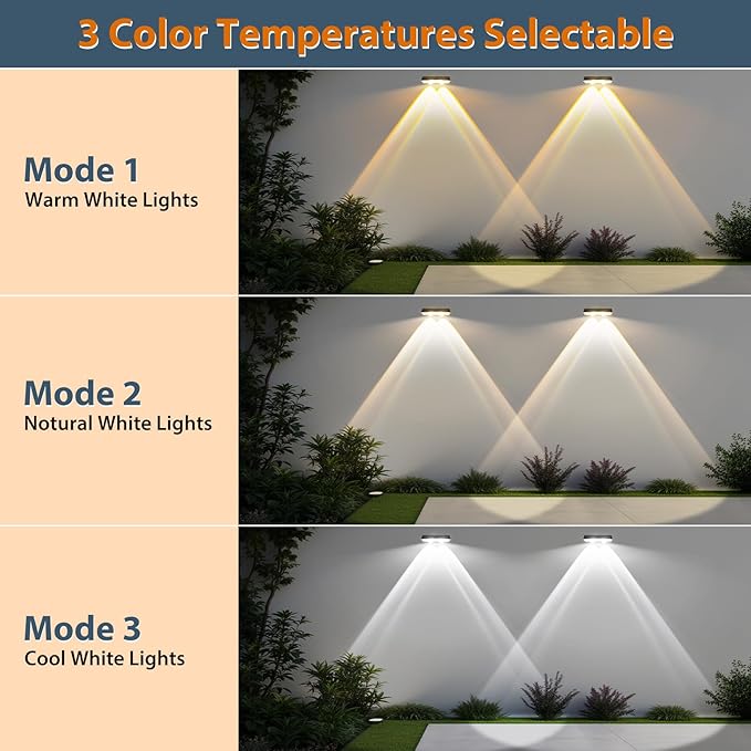 Solar Fence Lights Outdoor-3000/4000/6000K 3 Mode,IP65 Waterproof Solar Powered Lights Outdoor for Backyard/Patio/Fence/Wall/Deck/Step/Porch/Railings/Pool (16pack)