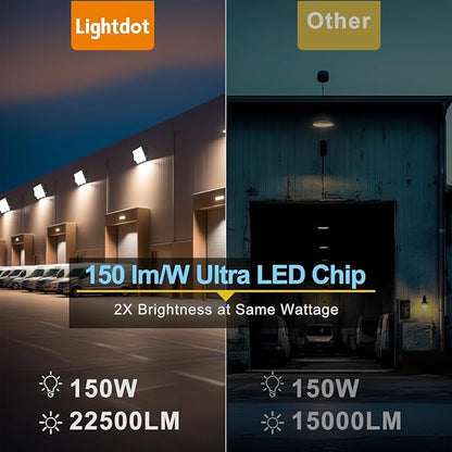 Lightdot 2Pack 150W LED Wall Pack Lights - 22500Lm(150Lm/W) Dusk-to-Dawn (100-277V) 5000K IP65 Outdoor Exterior Lighting Fixture for Warehouse/Parking Lots | 5-Yr Warranty, ETL(Height:10~20ft)