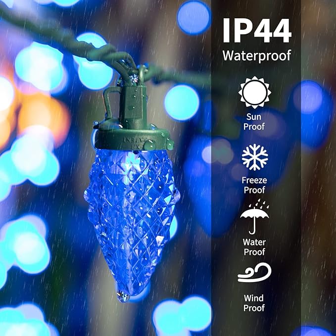 Brightown C9 Christmas String Lights Multicolor, 66ft 100 LED Faceted Christmas Lights on Green Wire, Plug-in Large | Lumora