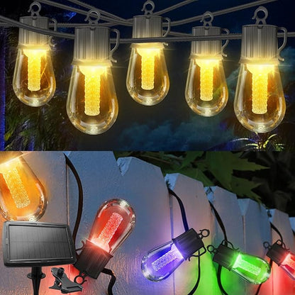Solar String Lights Outdoor Warm and Colored, 50ft Solar Powered Outdoor String Lights for Outside Patio Waterproof with 8 Lighting Modes, 25 Solar Edison Lights USB Charging for Deck Backyard Decor