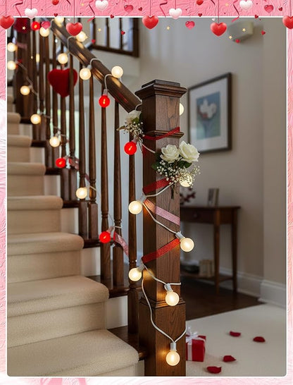 G40 LED Valentine’s Day String Lights, 25Ft Valentines Decorations Lights Outdoor with Frosted Red White Round Bulbs, Hanging Patio Lights Shatterproof for Indoor Home Decor Wedding Party, White Wire