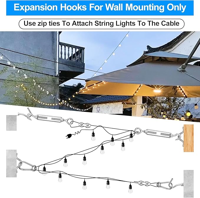 Upgraded Outdoor String Light Hanging Kit, 350ft Globe String Light Suspension Kit w/Expansion Hook, Stainless | Lumora