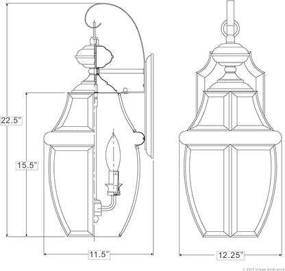 Urban Ambiance Luxury Colonial Outdoor Wall Light, Large Size: 22.5" H x 12.25" W, with Tudor Style Elements, Versatile Design, Classy Aged Silver Finish and Beveled Glass, UQL1147