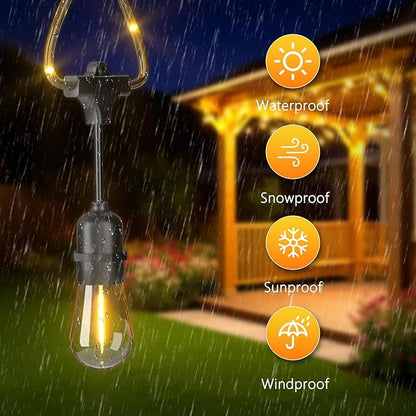 48ft Dimmable Patio Lights with 15+1 S14 Retro Edison Bulbs & 144 Fairy Rope and LED Patio Lights with 52（50+2 Spare ST38 Shatterproof Bulbs