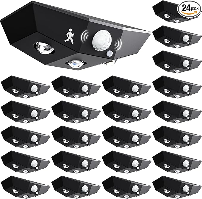 24 Pack Solar Fence Lights, Motion Sensor Outdoor Light with 3 Sided Lighting, 60 Lumens Fence Light Solar Powered, Solar Lights Outdoor Waterproof with 3000K/7000K Mode for Patio, Backyard, Fence