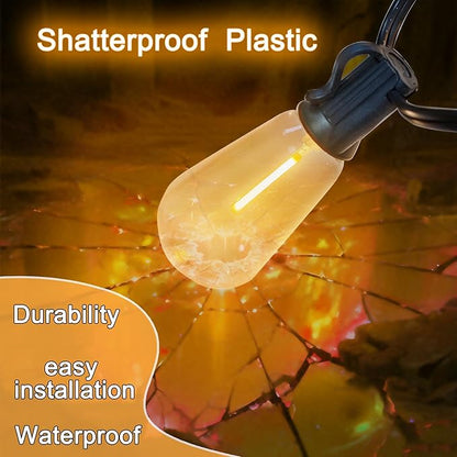Outdoor LED String Lights with 100 Feet 52 Edison Plastic Bulbs(2 Spare), Waterproof Hanging Lights for Patio Backyard Porch Balcony Party Christmas Decoration