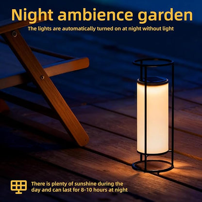 HOTEAGLE Outdoor Solar Lights,14.8" H Modern Metal Cylinder Solar Powered Lantern, Waterproof Decorative Table Lamp with Warm White LED, Dusk to Dawn Auto On/Off for Garden, Patio, Yard, Path Decor