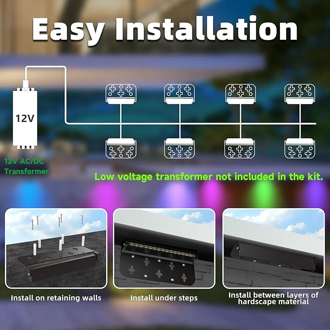 8 Pack 7 Inch 5W Retaining Wall Lights Outdoor, RGBCW LED Hardscape Lighting Color Changing, Low Voltage Landscape | Lumora