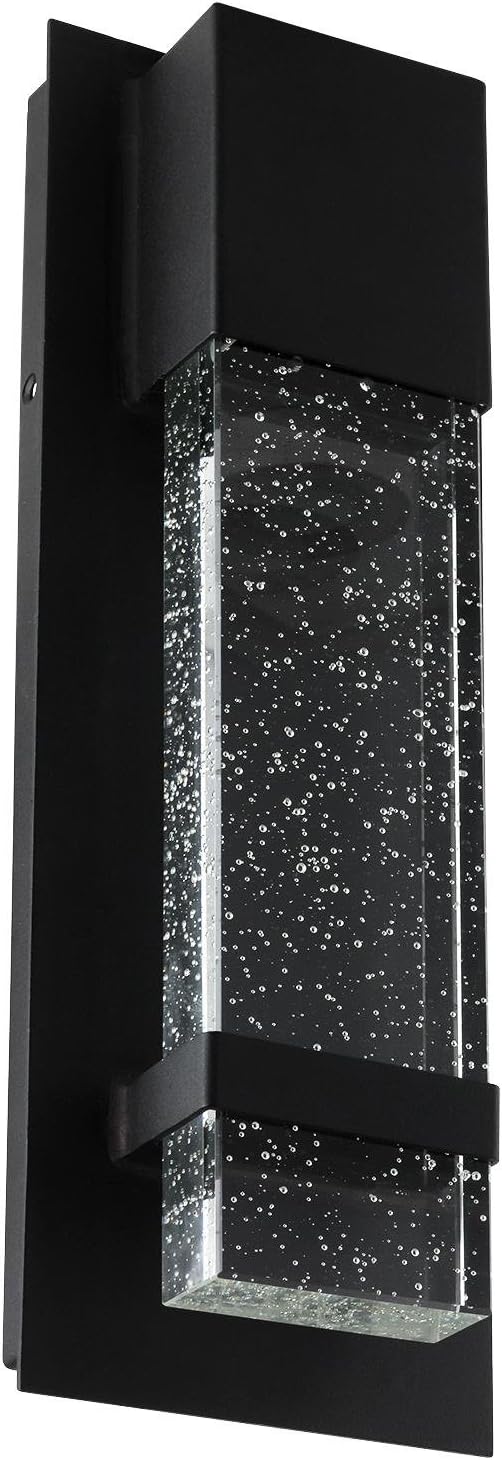 Sunlite LED Wall Sconce, Black Metal Frame with Raindrop Effect Glass Panel, 4.75" Wide, 5000K Daylight, Indoor & Outdoor, ADA Compliant