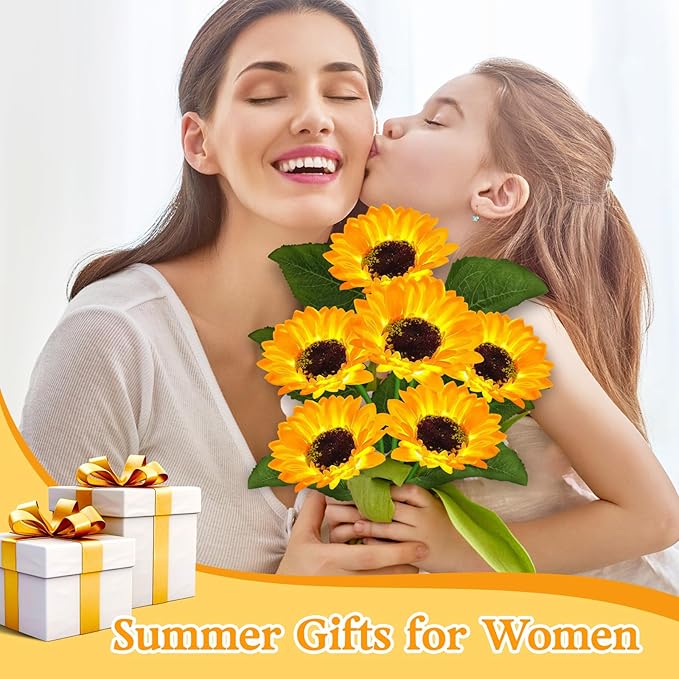 Solar Garden Lights Outdoor, 4 Pack Sunflower Lights with 24 Real Looking Flowers, Waterproof Summer Garden Decor | Lumora